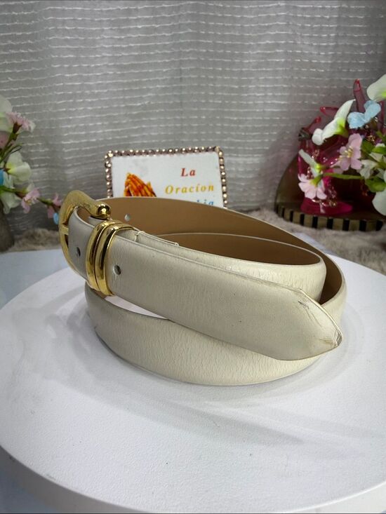 (H)Y2K vintage classic belt in genuine ivory leather with gold buckle, size S main image 5